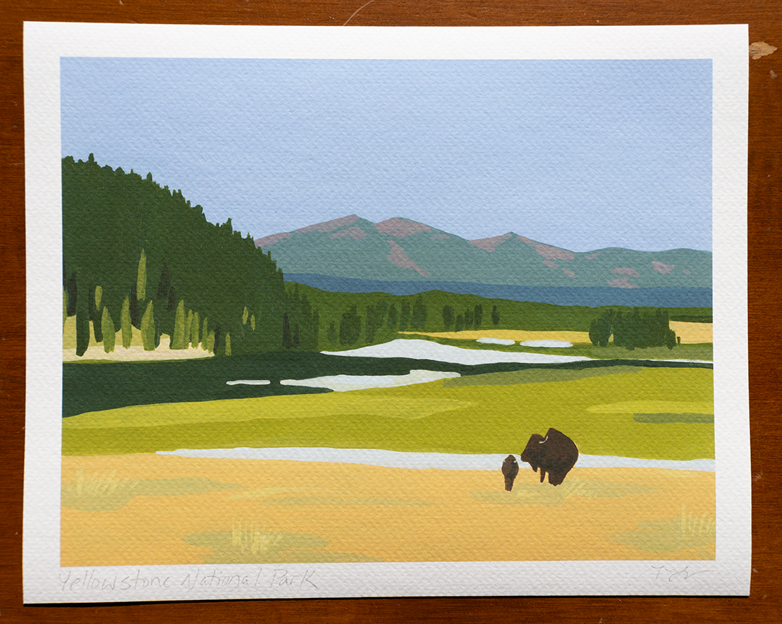 Yellowstone National Park Print – Between the Evergreens Art by Elizabeth  Lang, image size:1109x885